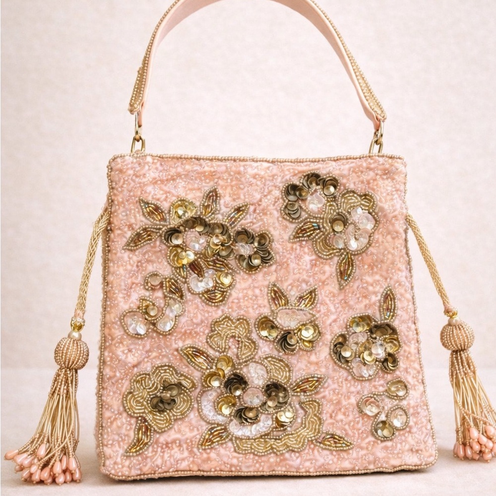 Elegant Floral Embellished Pink Potli Handbag